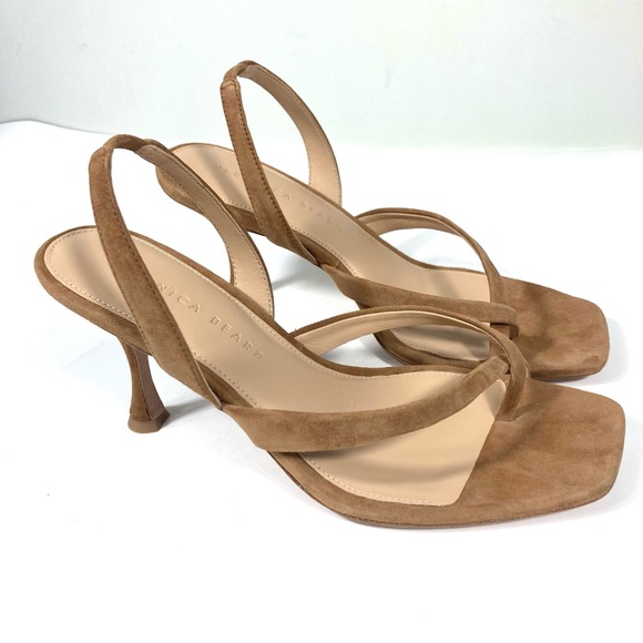 Veronica Beard Shoes - Veronica Beard Merrit Strappy Suede Slingback Sandals Heels Latte Brown 7.5 US